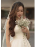 Button Front Strapless Ivory Satin Minimalist Wedding Dress